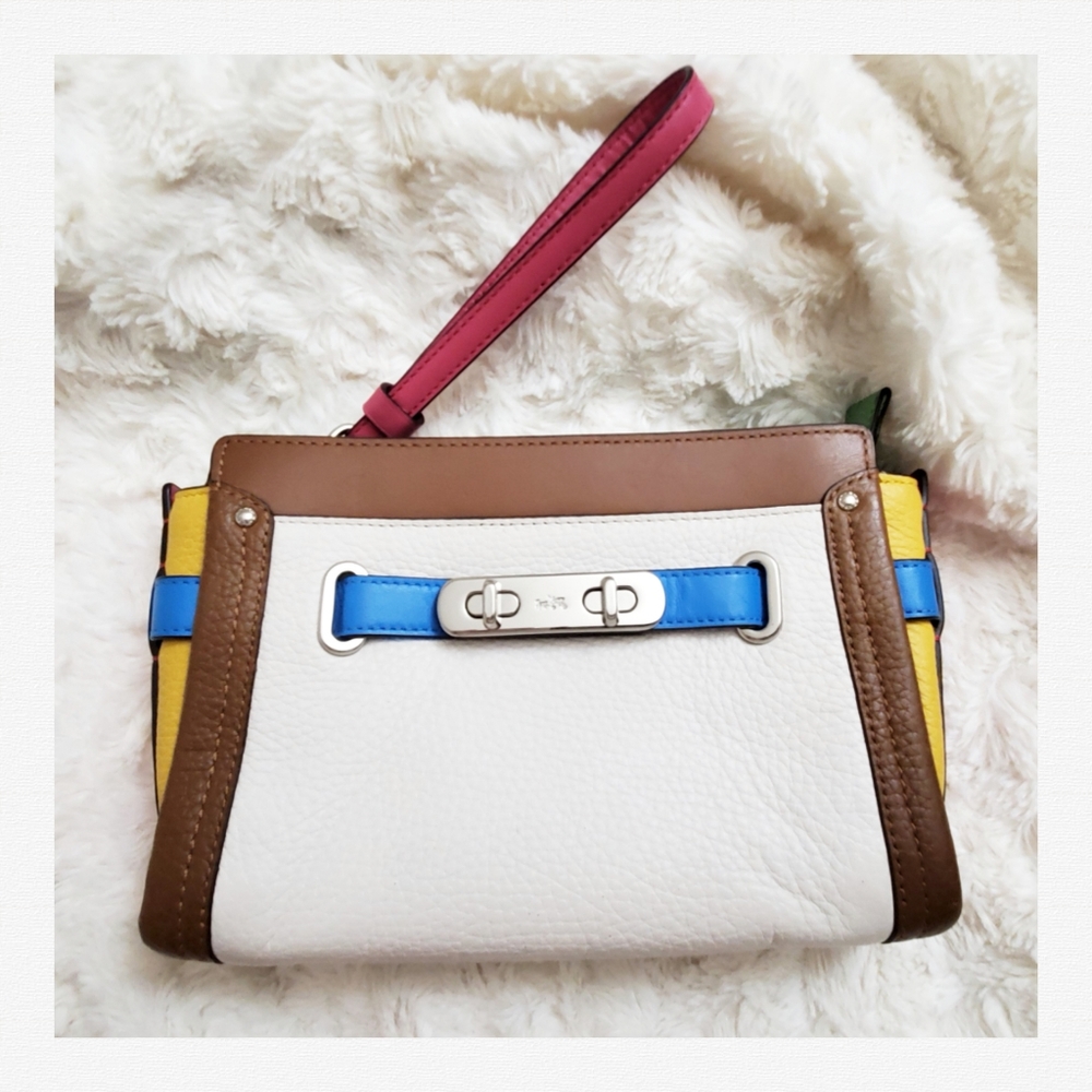 Coach Swagger Wristlet in Rainbow Colorblock